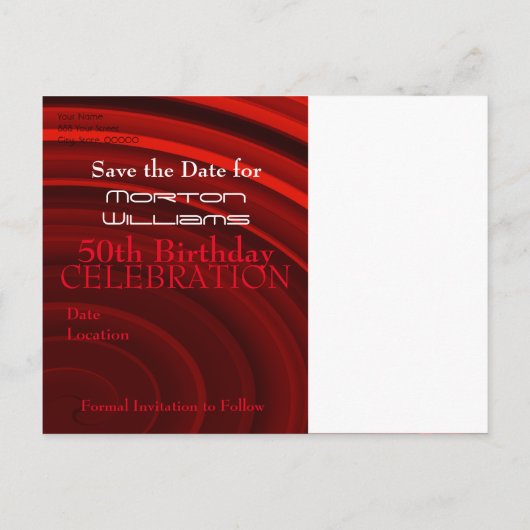 Red Vortex 50th Birthday Bewaar de datum Aankondigingskaart (Achterkant)