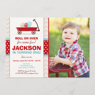 Red Wagon Birthday Invitation Litte Red Wagon Blue Kaart