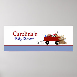 Red Wagon Teddy Bear Persoonlijke banner Poster
