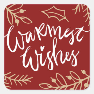 Red Warmest Wishes Calligraphy Holiday Sticker