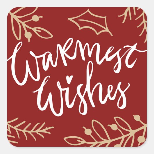 Red Warmest Wishes Calligraphy Holiday Sticker (Voorkant)