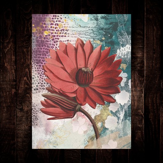 Red Water Lily Boho Artsy Ephemera Journal Collage Tissuepapier