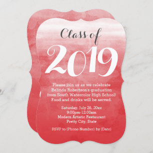 Red Watercolor 2019 Graduation Party Invitation