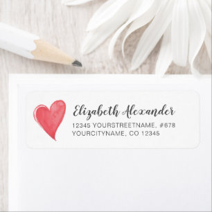 Red Watercolor Heart Love Return, étiquette d'adr