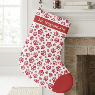 Red Watercolor Paw Print Pattern Grote Kerstsok