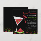 Red Watermelon Martini Birthday Party Invitation Kaart (Voorkant / Achterkant)