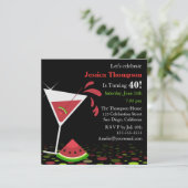 Red Watermelon Martini Birthday Party Invitation Kaart (Staand voorkant)