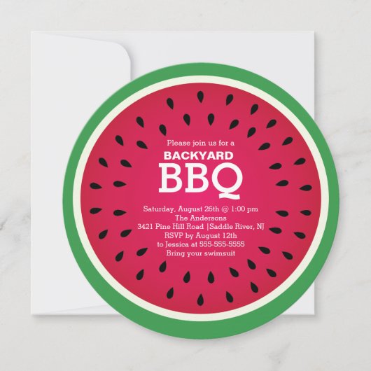 Red Watermelon Summer BBQ Invitation (Devant)