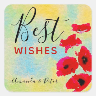 Red Waterverf Poppies Best Wish Vierkante Sticker