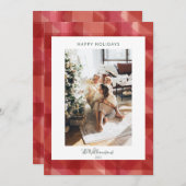 Red Waterverf Pset Rustic-fotokerstmis Feestdagenkaart (Voorkant / Achterkant)