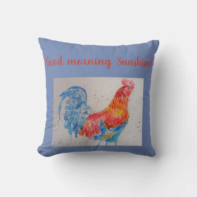 Red Waterverf Rooster Good Morning Sunshine Kussen (Voorkant)