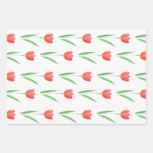 Red Waterverf Tulip Patroon Inpakpapier Vel (Voorkant 2)