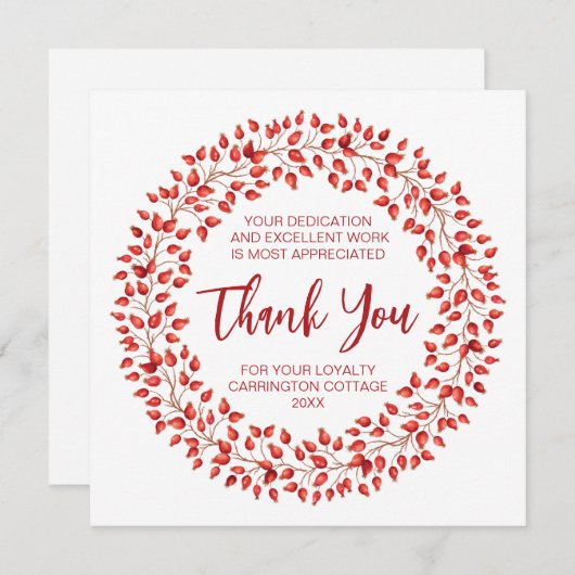 Red Waterverf Wreath Corporate Kerstmis. Bedankkaart (Voorkant / Achterkant)
