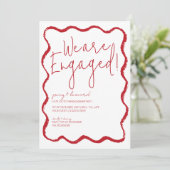 Red Wave Border Scallop Edge Engagement Party Kaart (Staand voorkant)