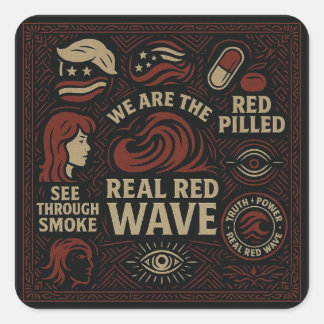 Red Wave collage bemanningsnek Vierkante Sticker