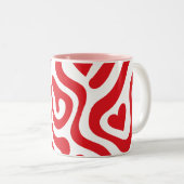 Red Wavy Heart Pattern Mug Tweekleurige Koffiemok (Voorkant rechts)