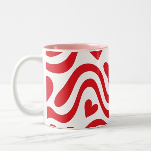 Red Wavy Heart Pattern Mug Tweekleurige Koffiemok (Links)