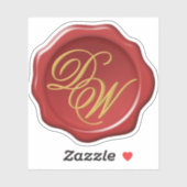 Red Wax Seal Monogram Gouden Gele Script Sticker (Vel)
