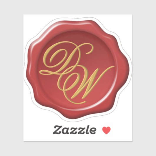 Red Wax Seal Monogram Gouden Gele Script Sticker (Vel)