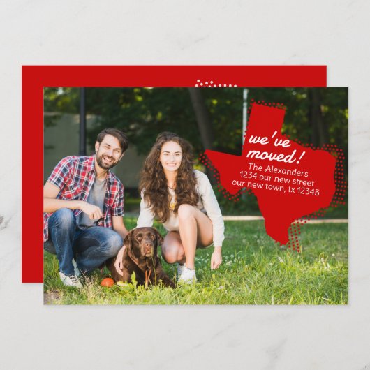 Red We hebben verhuisd - Dotted Texas Moving Aankondiging (Voorkant / Achterkant)