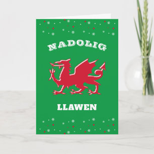 Red Welsh Dragon Nadolig Llawen Merry Kerstmis Feestdagen Kaart