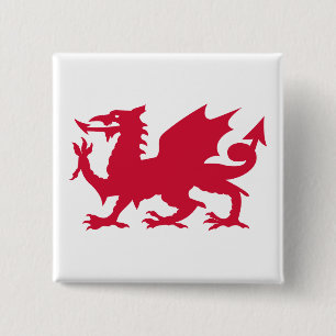 Red Welsh Dragon Vierkante Button 5,1 Cm