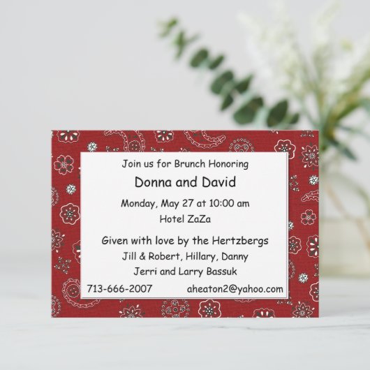 Red Western Bandana Custom Brunch Invitation 8 (Debout devant)