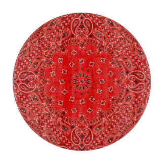 Red Western Bandana Paisley Scarf Fabric Glass Art Snijplank