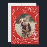 Red Whimsical Christmas Photo collage Carte de vac<br><div class="desc">Joyeux Carte photo de noël dans un style branché et décalé dessiné à la main.</div>