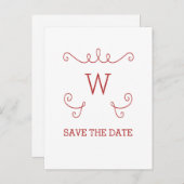 Red Whimsical Flourish Enregistrer la date Carte p (Devant / Derrière)