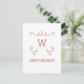 Red Whimsical Flourish Enregistrer la date Carte p (Debout devant)