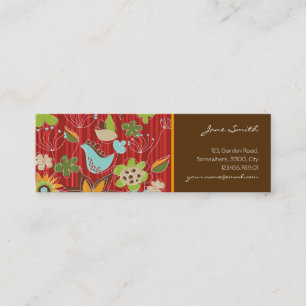Red Whimsical Garden Bird Natuur Flowers Mini Visitekaartje
