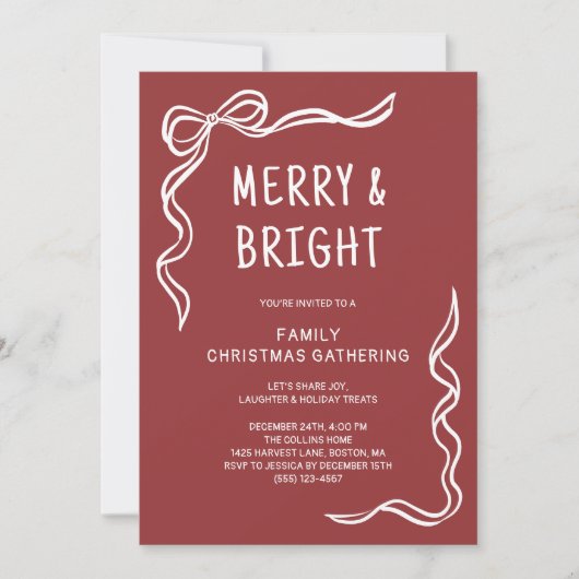 Red Whimsical Hand Drawn Family Christmas Party Kaart (Voorkant)