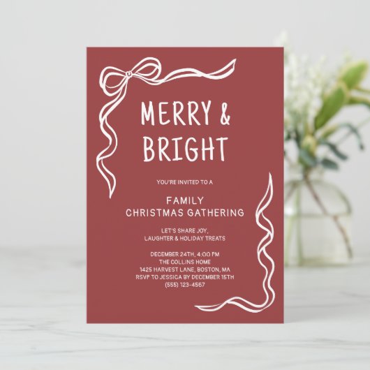 Red Whimsical Hand Drawn Family Christmas Party Kaart (Staand voorkant)