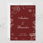 Red Whimsical Hand Drawn Fun Scribble Wedding Save The Date (Voorkant)