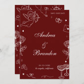 Red Whimsical Hand Drawn Fun Scribble Wedding Save The Date (Voorkant / Achterkant)