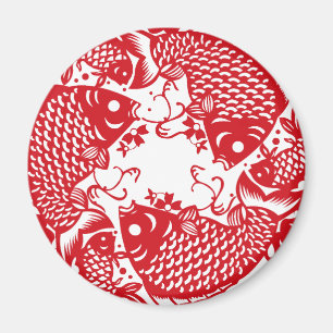 Red Whirling Koi Carp Fish Group Custom Magnet Magneet