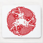 Red Whirling Koi Carp Fish Group Mousepad Muismat (Voorkant)