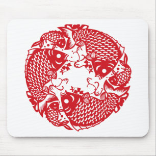 Red Whirling Koi Carp Fish Group Mousepad Muismat