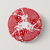 Red Whirling Koi Carp Fish Group R Button (Voorkant)