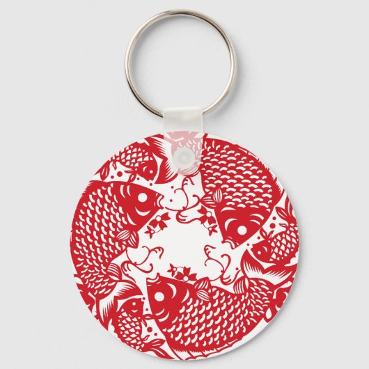 Red Whirling Koi Carp Fish Group Sleutelhanger (Voorkant)