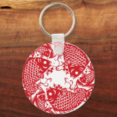 Red Whirling Koi Carp Fish Group Sleutelhanger (Voorkant)