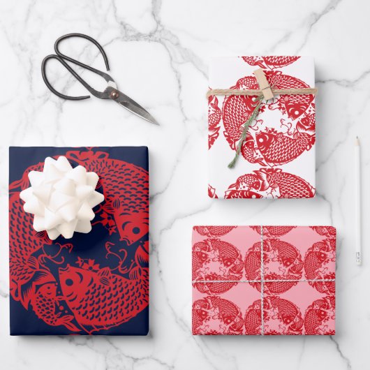 Red Whirling Koi Carp Fish Group WPS3 Inpakpapier Vel (Voorkant)