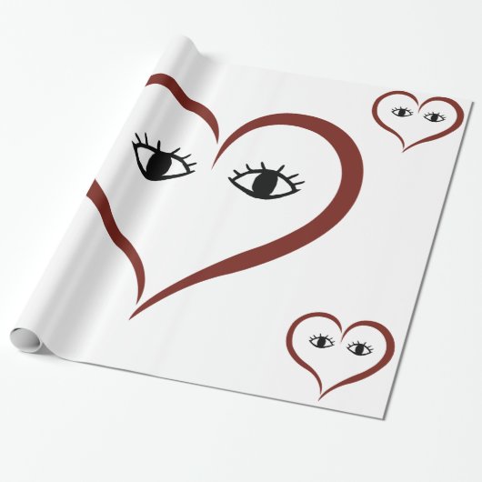 REd - White Abstract Art Heart Face Cadeaupapier (Uitgerold)