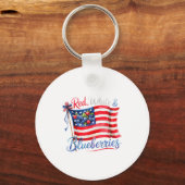 Red White & Blueberries Coquette Flag Bow Men Sleutelhanger (Voorkant)