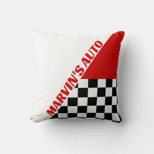 Red White and Black Checkers Racing Thema en naam Kussen
