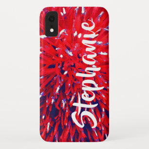 Red White and Blue Floral Abstract, Name iPhone XR Hoesje