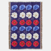 Red, White, and Blue Flower Throw Blanket Deken (Voorkant Verticaal)