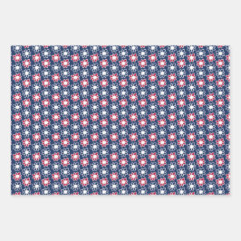 Red, white and blue flowers inpakpapier vel