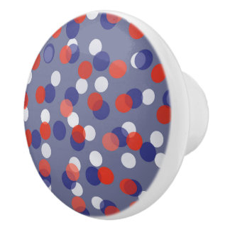 red, white and blue polka dots keramische knop